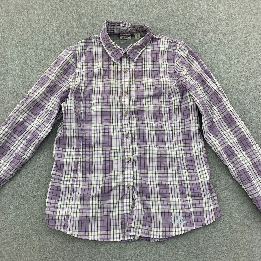 LL Bean Button Shirt Womens Small Breathable Vented  Outdoor Plaid Roll Tab
